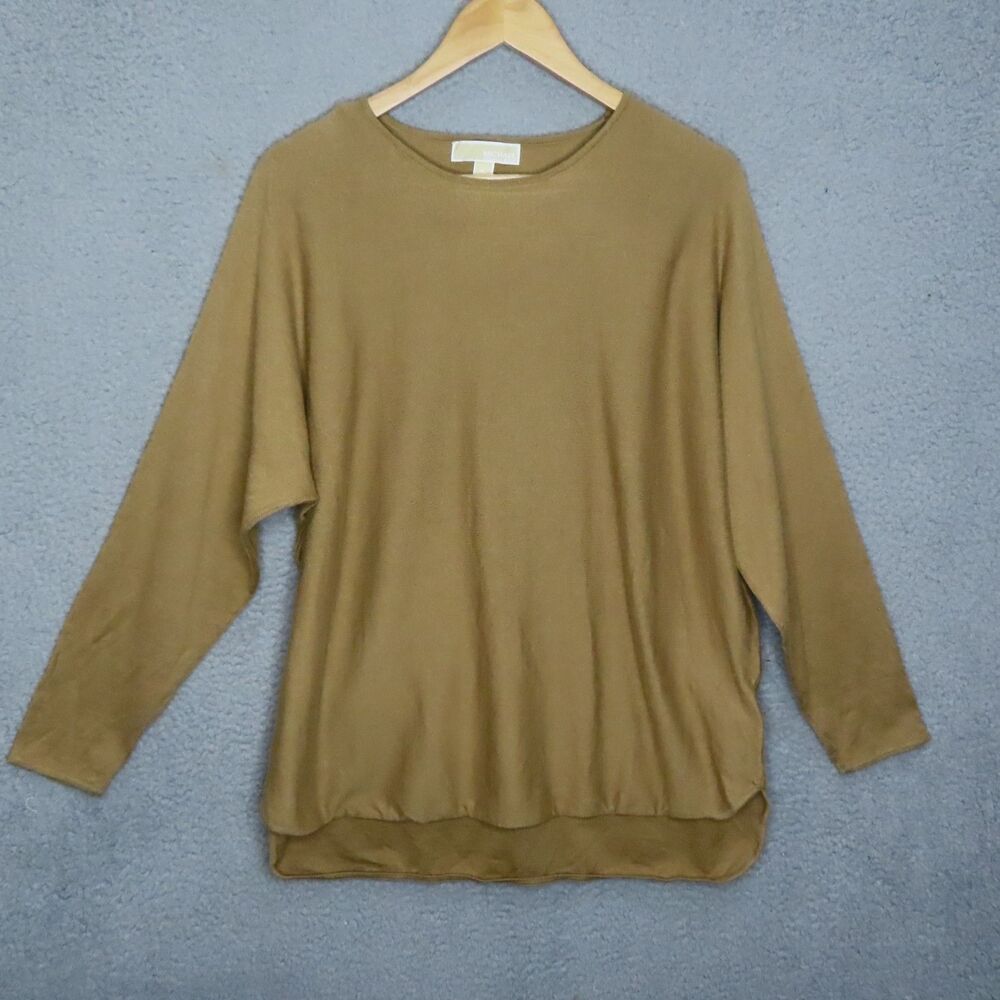 Michael Michael Kors Knitted Light Sweater Top XL Brown Textured Crew Neck NEW - Picture 2 of 10
